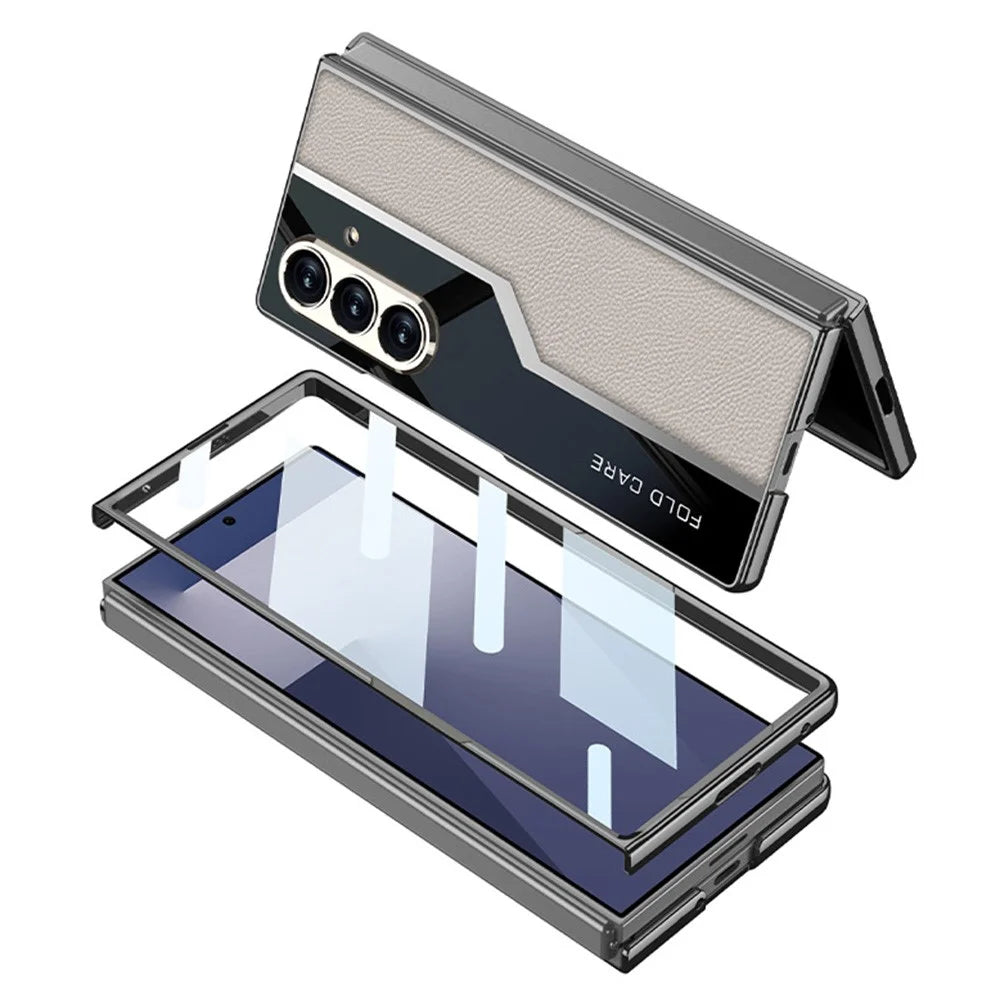 GKK For Samsung Galaxy Z Fold7 5G Case Electroplating PU + PC + Tempered Glass Phone Cover - Titanium Grey - 5