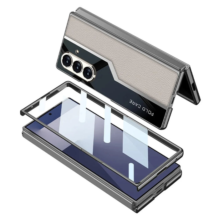 GKK For Samsung Galaxy Z Fold7 5G Case Electroplating PU + PC + Tempered Glass Phone Cover - Titanium Grey - 5
