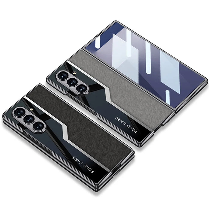 GKK For Samsung Galaxy Z Fold7 5G Case Electroplating PU + PC + Tempered Glass Phone Cover - Titanium Grey - 6