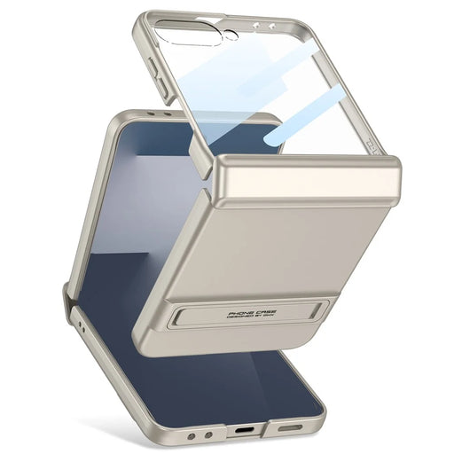 GKK For Samsung Galaxy Z Flip7 5G Kickstand Case Magnetic Hinge Protection PC + Tempered Glass Phone Cover - Titanium Grey - 2