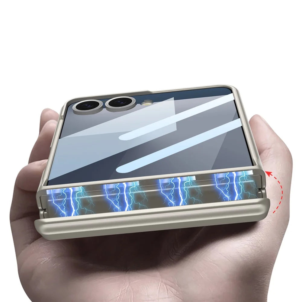 GKK For Samsung Galaxy Z Flip7 5G Kickstand Case Magnetic Hinge Protection PC + Tempered Glass Phone Cover - Titanium Grey - 3