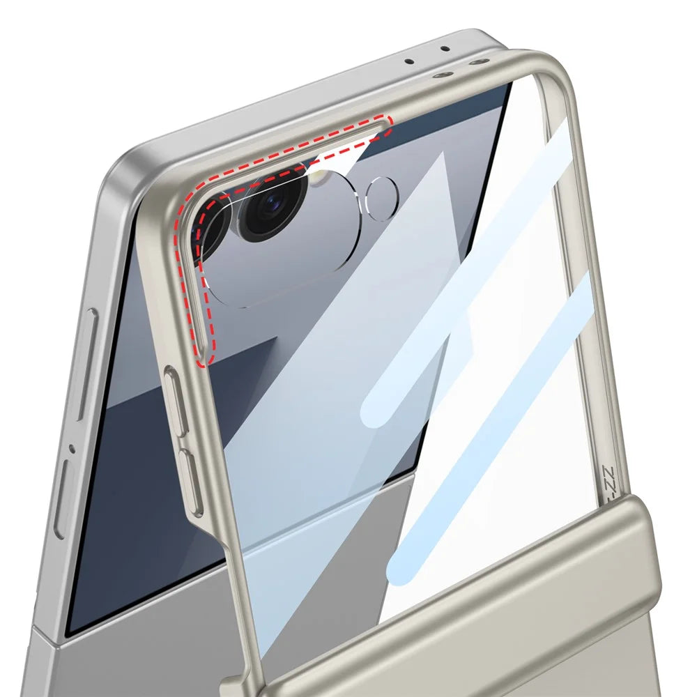 GKK For Samsung Galaxy Z Flip7 5G Kickstand Case Magnetic Hinge Protection PC + Tempered Glass Phone Cover - Titanium Grey - 4