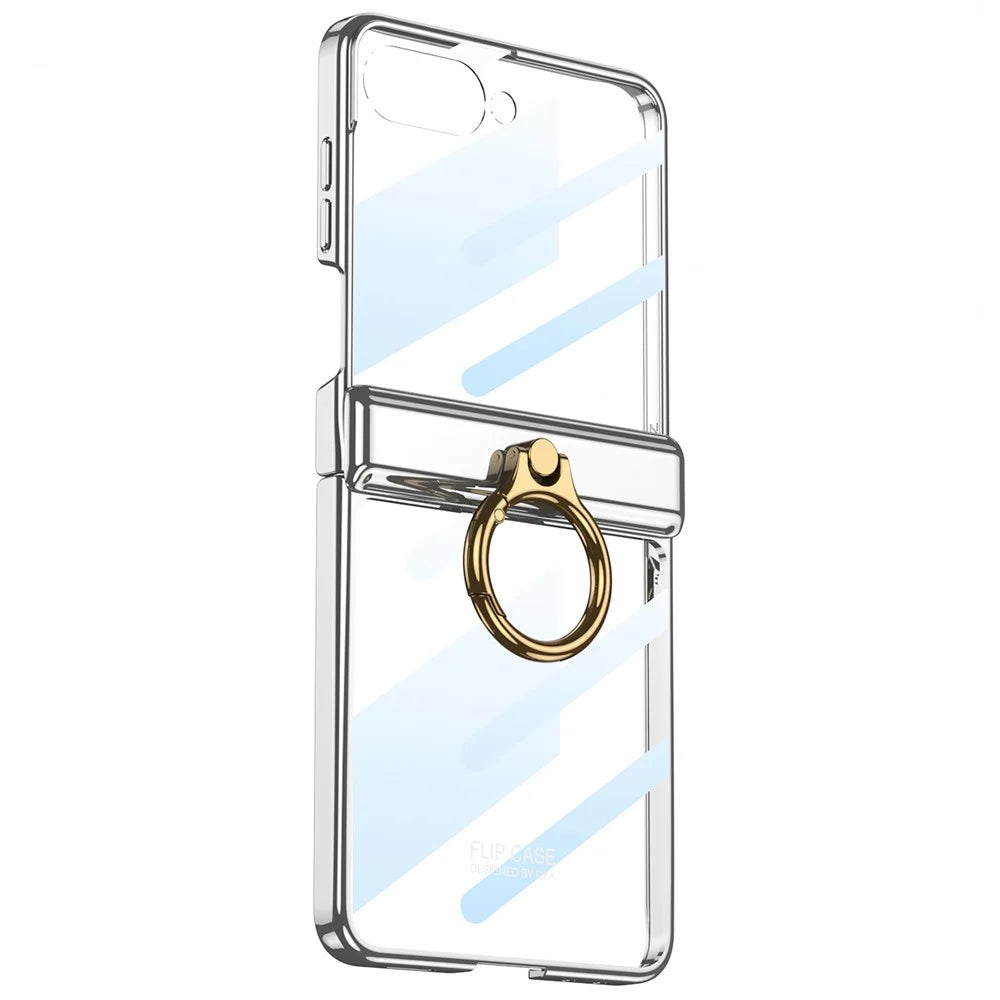 GKK For Samsung Galaxy Z Flip7 5G Kickstand Case Magnetic Hinge Protection PC + Tempered Glass Phone Cover - Champagne Gold - 6