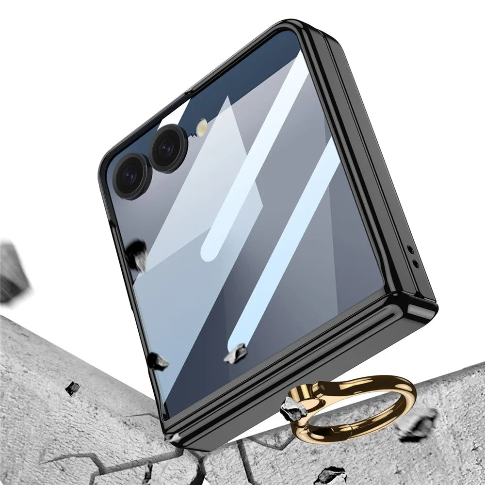 GKK For Samsung Galaxy Z Flip7 5G Kickstand Case Magnetic Hinge Protection PC + Tempered Glass Phone Cover - Champagne Gold - 7