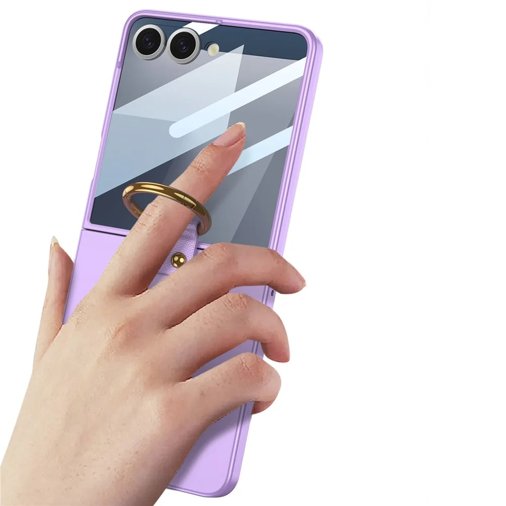 GKK For Samsung Galaxy Z Flip7 5G Case with Ring Holder Metal Plate PC + Tempered Glass Phone Cover - Purple - 3