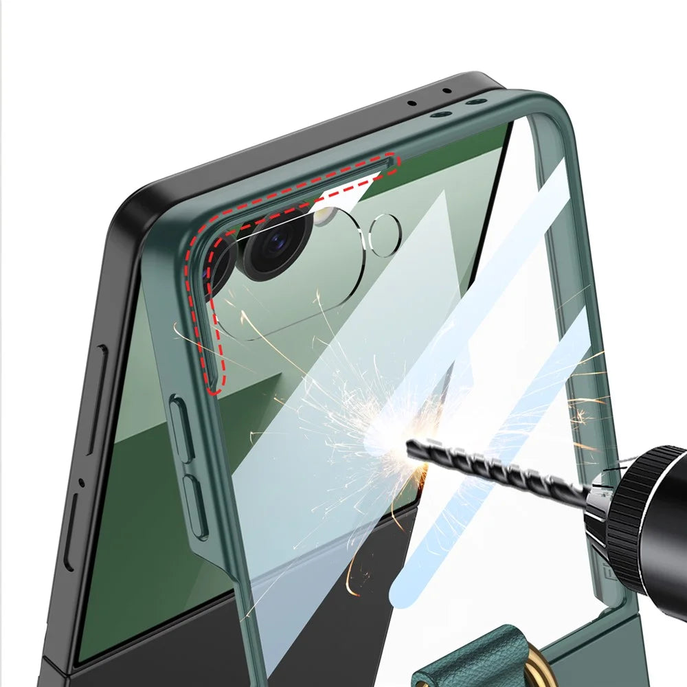 GKK For Samsung Galaxy Z Flip7 5G Case with Ring Holder Metal Plate PC + Tempered Glass Phone Cover - Purple - 7