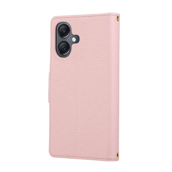 For Samsung Galaxy A05 4G Case Zipper Wallet Leather Phone Cover with Wrist Strap - Pink - 7