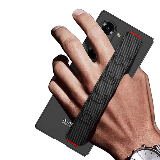 GKK For Samsung Galaxy Z Fold7 5G Case Wristband Large Lens Hole PC Phone Cover with Front Screen Film - Carbon Fiber Texture - 2