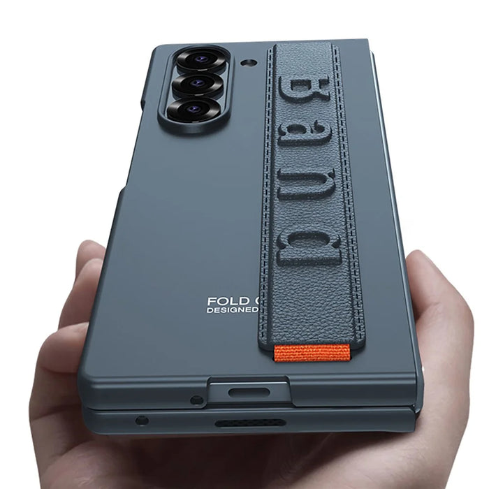 GKK For Samsung Galaxy Z Fold7 5G Case Wristband Large Lens Hole PC Phone Cover with Front Screen Film - Carbon Fiber Texture - 4