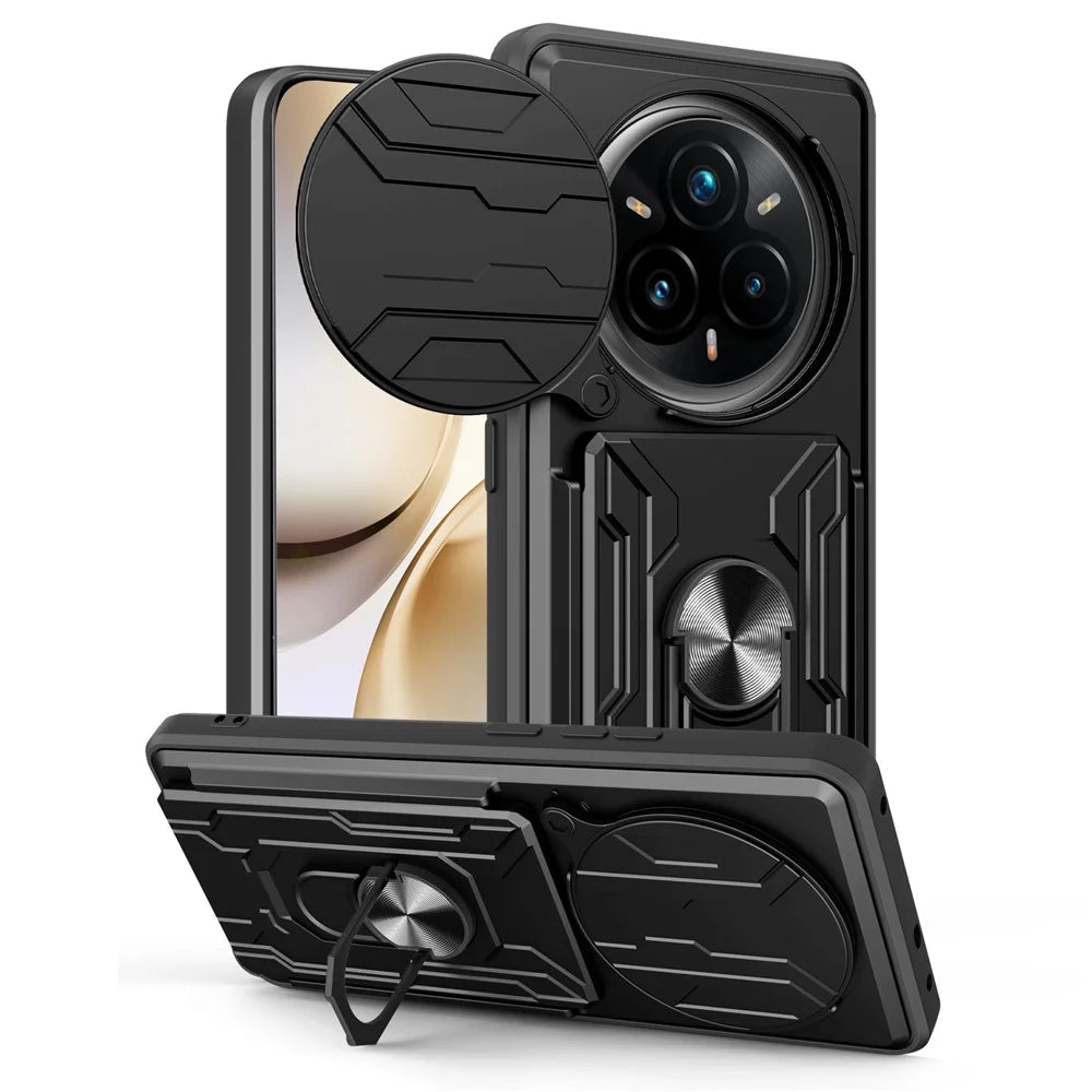For Realme 14 Pro+ 5G Case PC + TPU Kickstand Phone Back Cover with Camera Slider - Black - 1