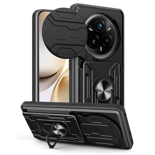 For Realme 14 Pro+ 5G Case PC + TPU Kickstand Phone Back Cover with Camera Slider - Black - 1