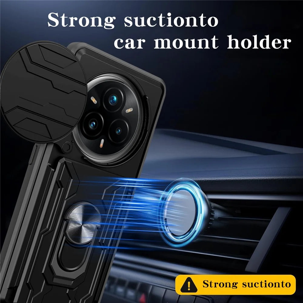 For Realme 14 Pro+ 5G Case PC + TPU Kickstand Phone Back Cover with Camera Slider - Black - 3