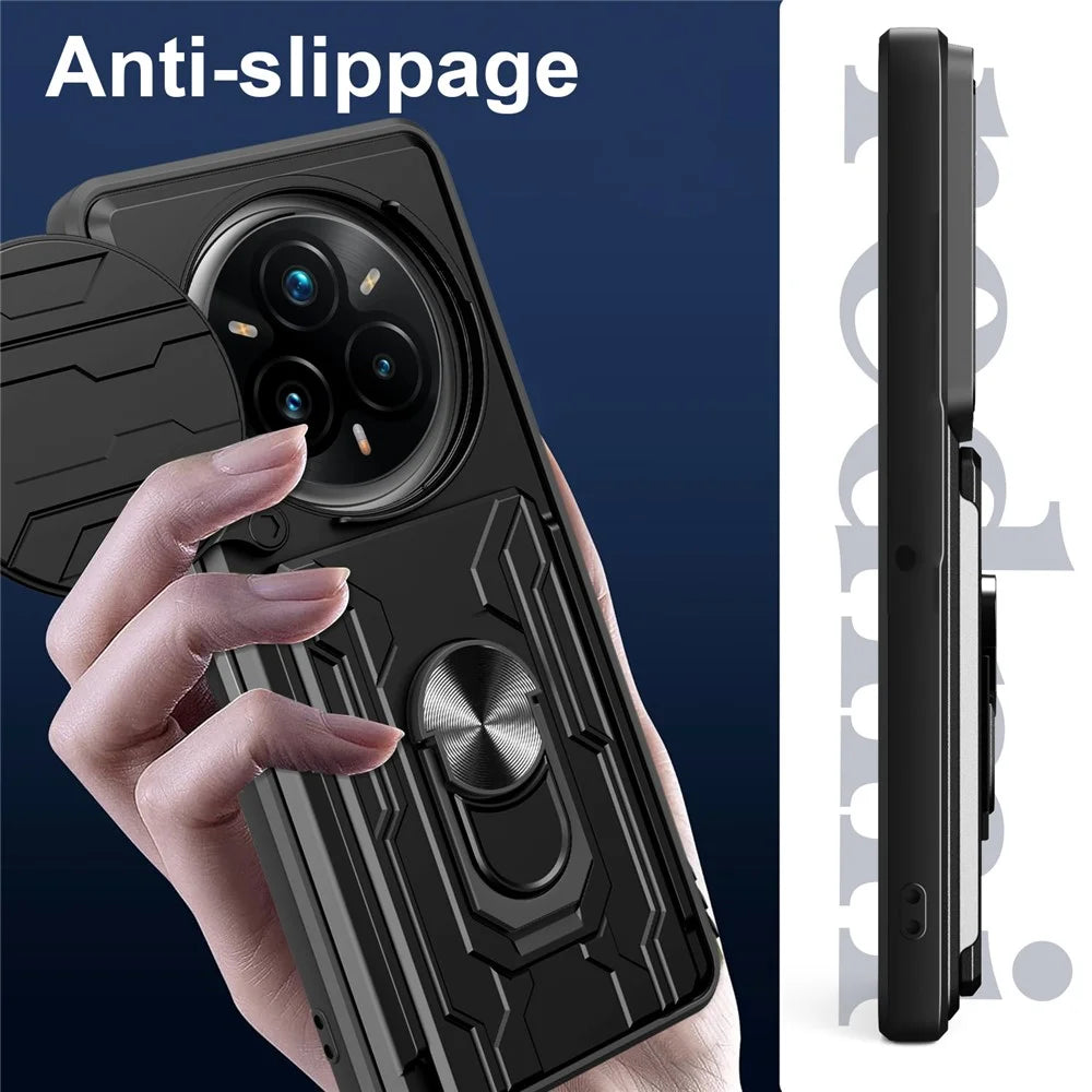 For Realme 14 Pro+ 5G Case PC + TPU Kickstand Phone Back Cover with Camera Slider - Black - 4