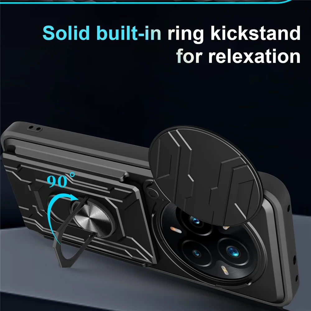 For Realme 14 Pro+ 5G Case PC + TPU Kickstand Phone Back Cover with Camera Slider - Black - 5