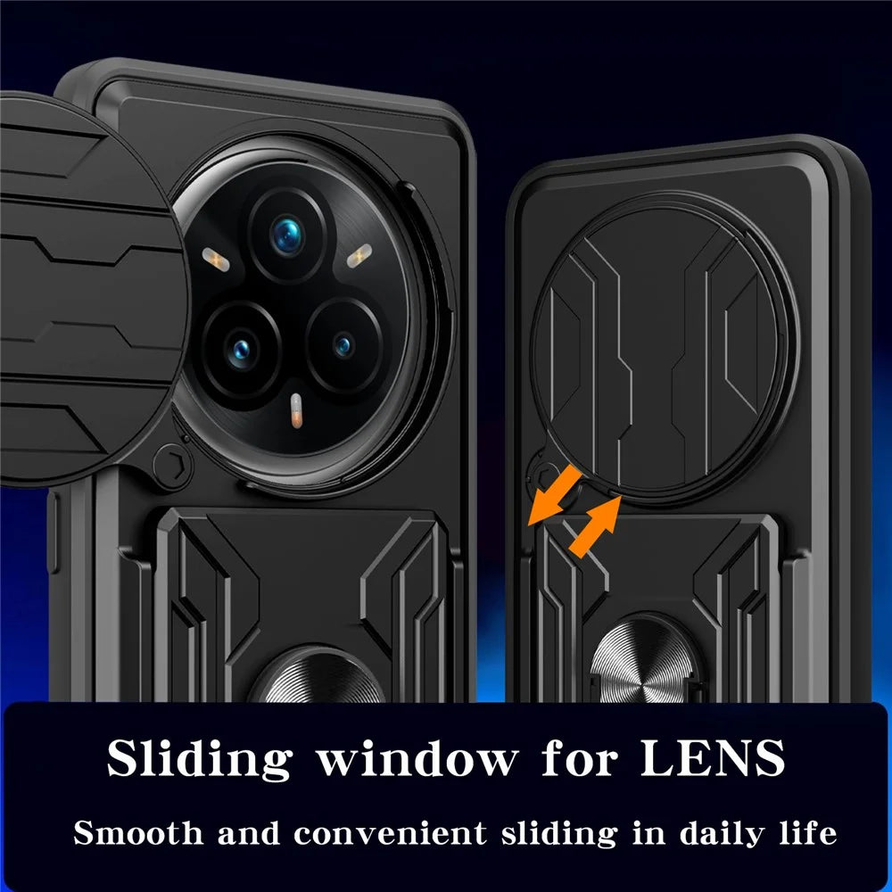 For Realme 14 Pro+ 5G Case PC + TPU Kickstand Phone Back Cover with Camera Slider - Black - 6