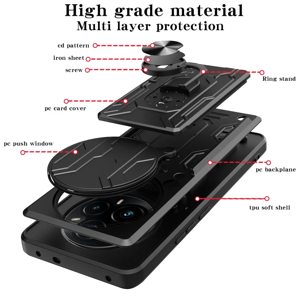 For Realme 14 Pro+ 5G Case PC + TPU Kickstand Phone Back Cover with Camera Slider - Black - 7
