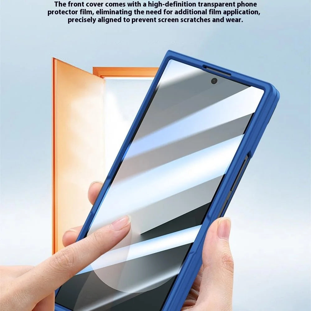 For Samsung Galaxy Z Fold7 5G Case Skin Feel Phone Cover with Tempered Glass Film  /  Pen Slot - Dark Blue - 5
