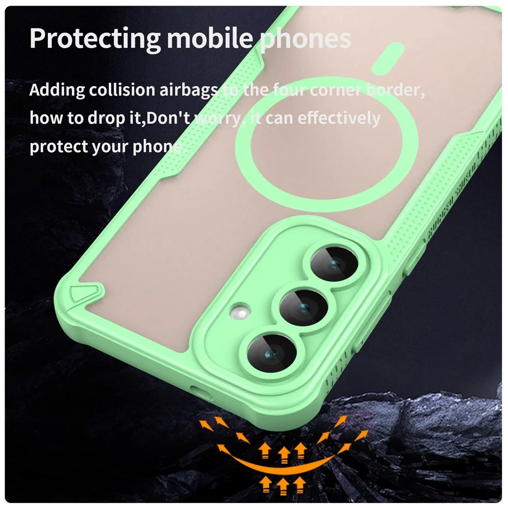 For Samsung Galaxy S25 FE Magnetic Case Compatible with MagSafe TPU + PC Phone Back Cover - Green - 2