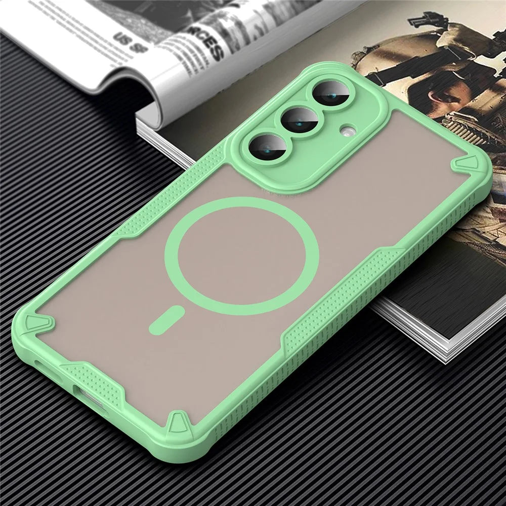 For Samsung Galaxy S25 FE Magnetic Case Compatible with MagSafe TPU + PC Phone Back Cover - Green - 5
