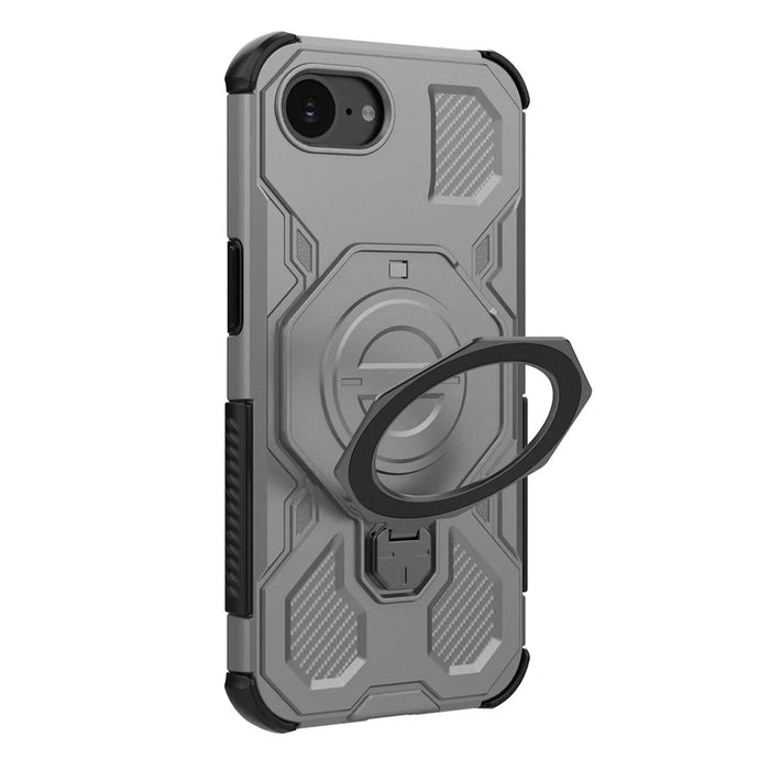 For iPhone 17e / 16e Magnetic Case Rotating Metal Kickstand Shockproof PC + TPU Phone Back Cover - Grey - 5