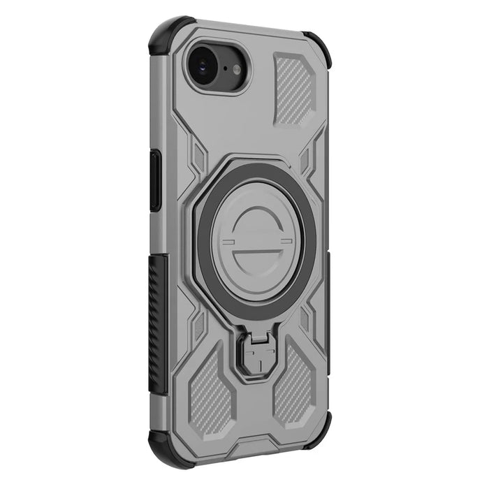 For iPhone 17e / 16e Magnetic Case Rotating Metal Kickstand Shockproof PC + TPU Phone Back Cover - Grey - 7