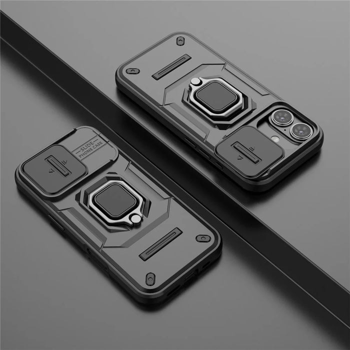 For iPhone 17 Case PC + TPU Kickstand Phone Protector with Lens Cover - Black - 5