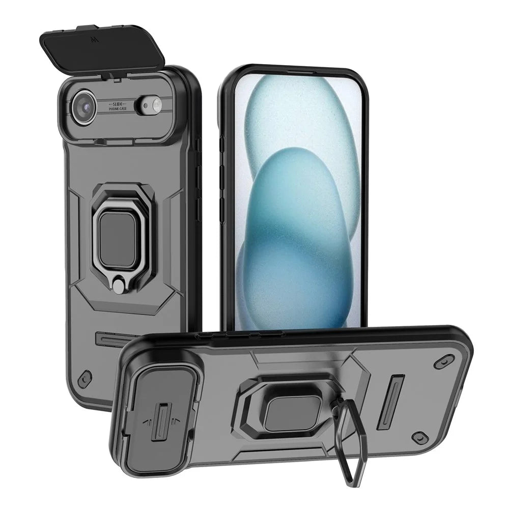 For iPhone Air Case PC + TPU Kickstand Phone Protector with Lens Cover - Black - 1