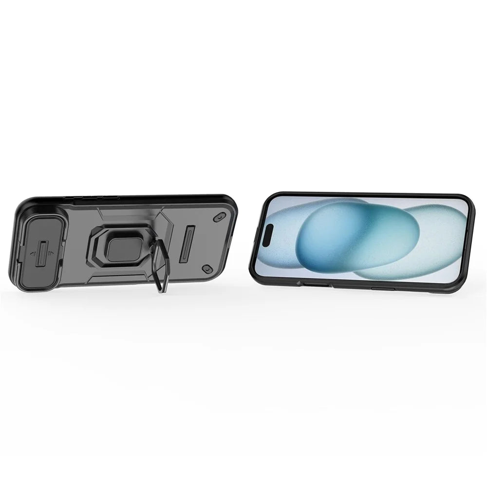 For iPhone Air Case PC + TPU Kickstand Phone Protector with Lens Cover - Black - 2