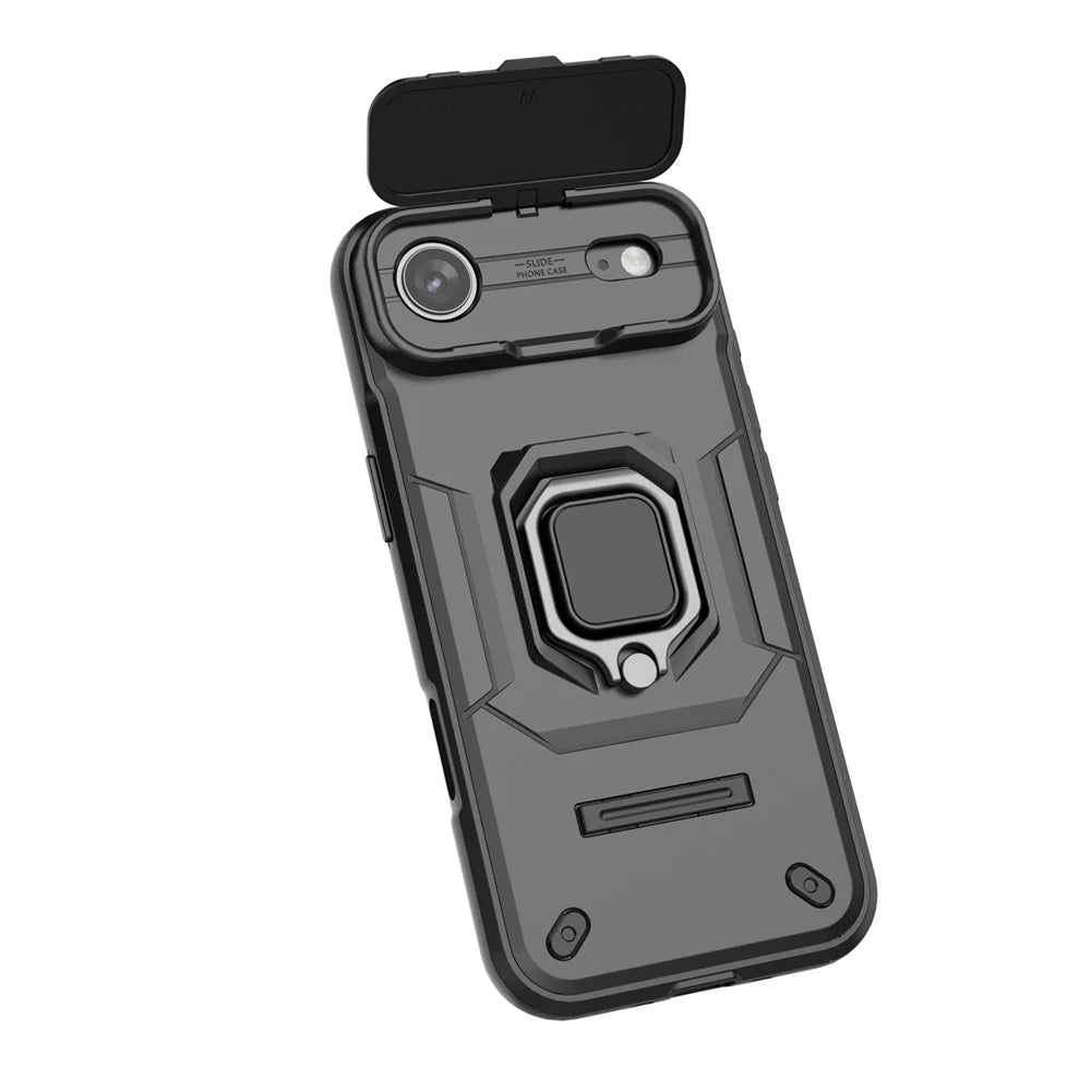 For iPhone Air Case PC + TPU Kickstand Phone Protector with Lens Cover - Black - 3