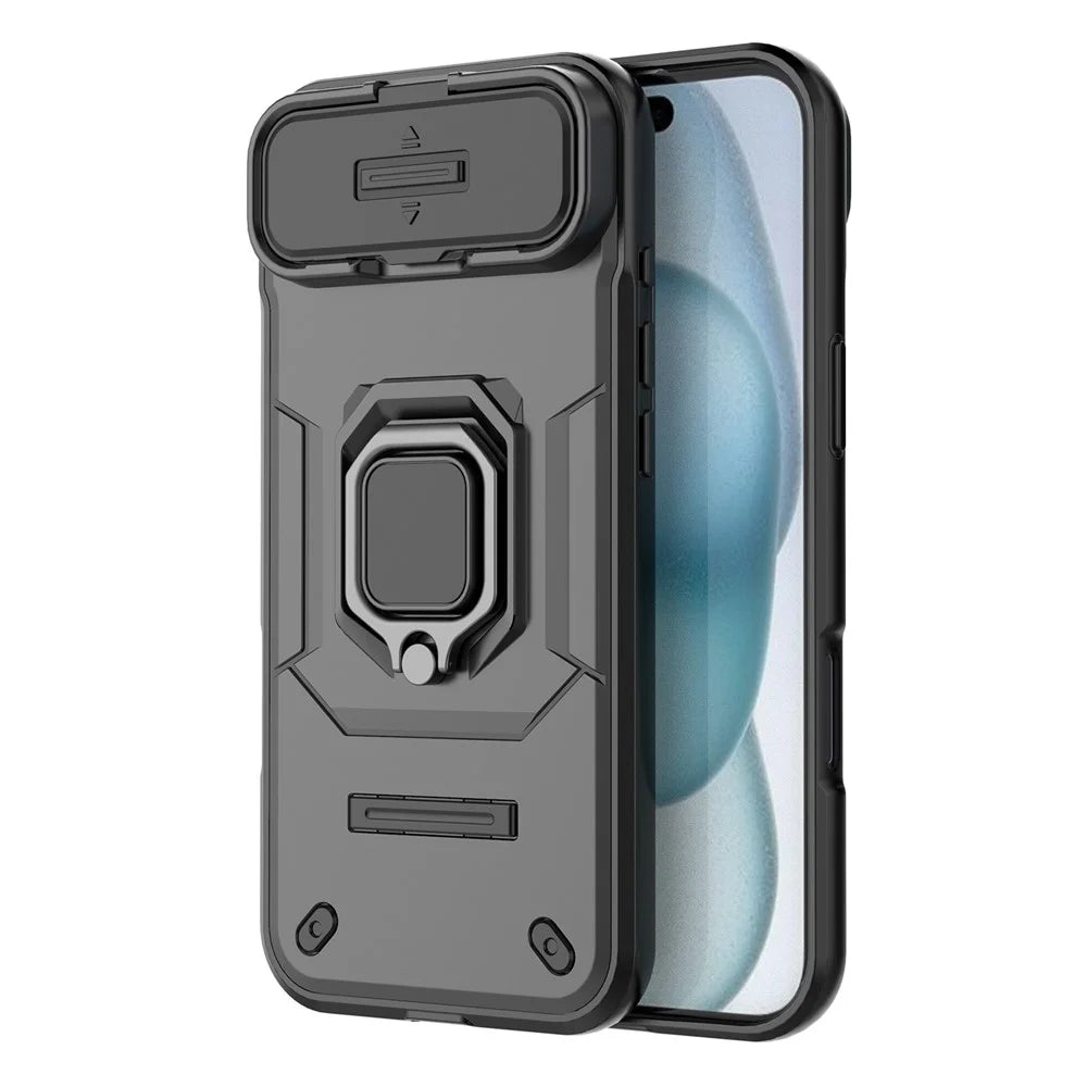 For iPhone Air Case PC + TPU Kickstand Phone Protector with Lens Cover - Black - 4