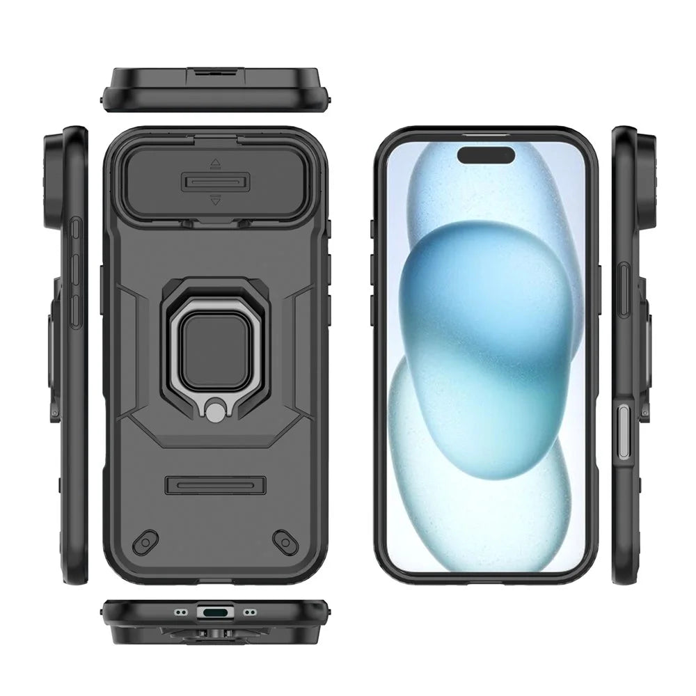 For iPhone Air Case PC + TPU Kickstand Phone Protector with Lens Cover - Black - 5
