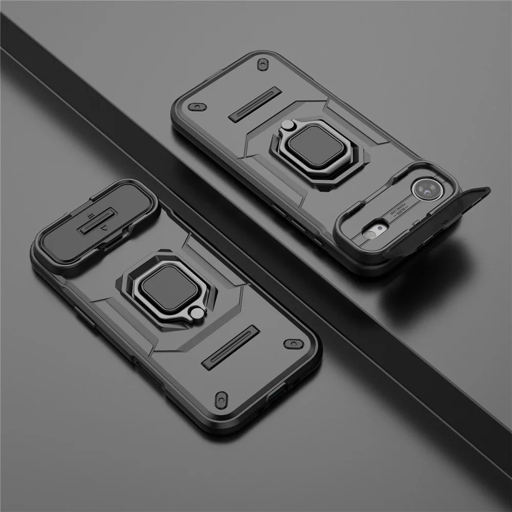 For iPhone Air Case PC + TPU Kickstand Phone Protector with Lens Cover - Black - 6