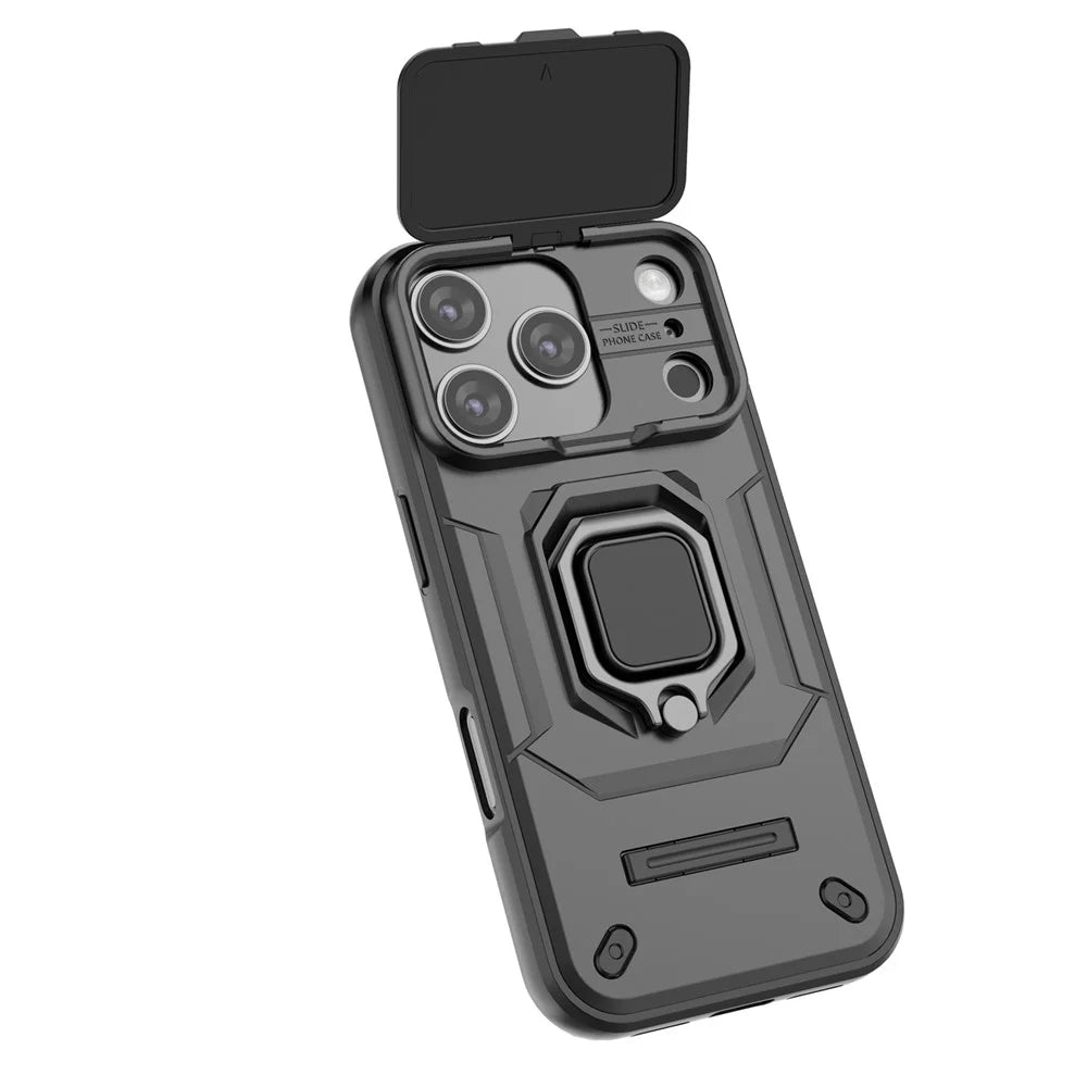 For iPhone 18 Pro / 17 Pro Case PC + TPU Kickstand Phone Protector with Lens Cover - Black - 3