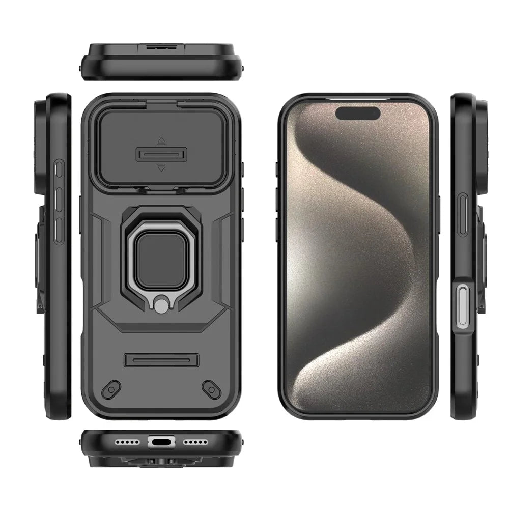 For iPhone 18 Pro / 17 Pro Case PC + TPU Kickstand Phone Protector with Lens Cover - Black - 6