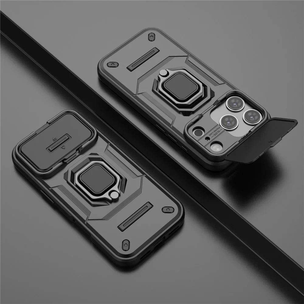 For iPhone 18 Pro / 17 Pro Case PC + TPU Kickstand Phone Protector with Lens Cover - Black - 7