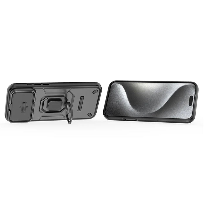 For iPhone 18 Pro Max / 17 Pro Max Case PC + TPU Kickstand Phone Protector with Lens Cover - Black - 2