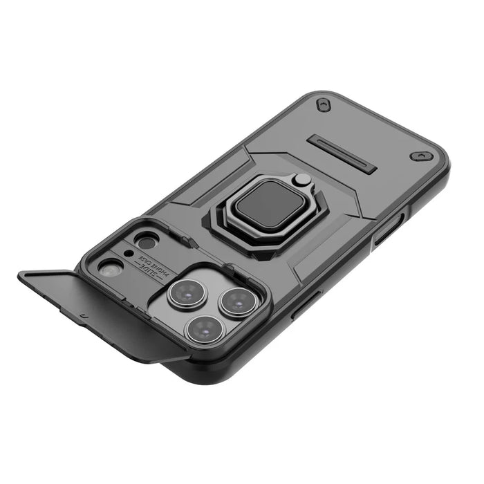 For iPhone 18 Pro Max / 17 Pro Max Case PC + TPU Kickstand Phone Protector with Lens Cover - Black - 3
