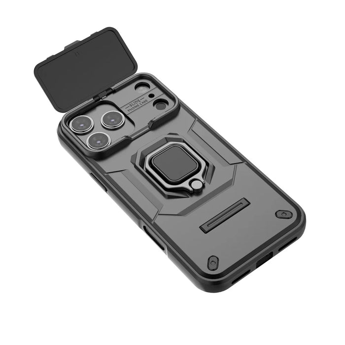 For iPhone 18 Pro Max / 17 Pro Max Case PC + TPU Kickstand Phone Protector with Lens Cover - Black - 4