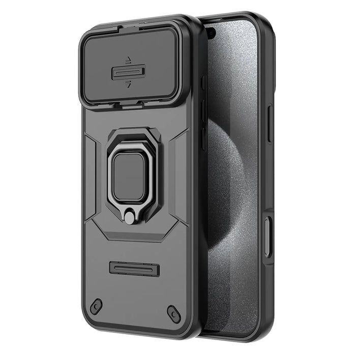 For iPhone 18 Pro Max / 17 Pro Max Case PC + TPU Kickstand Phone Protector with Lens Cover - Black - 5