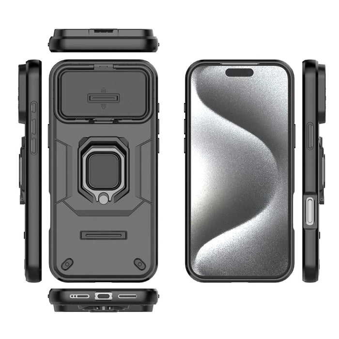 For iPhone 18 Pro Max / 17 Pro Max Case PC + TPU Kickstand Phone Protector with Lens Cover - Black - 6