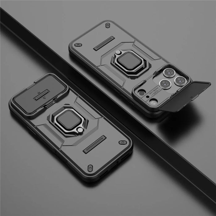 For iPhone 18 Pro Max / 17 Pro Max Case PC + TPU Kickstand Phone Protector with Lens Cover - Black - 7