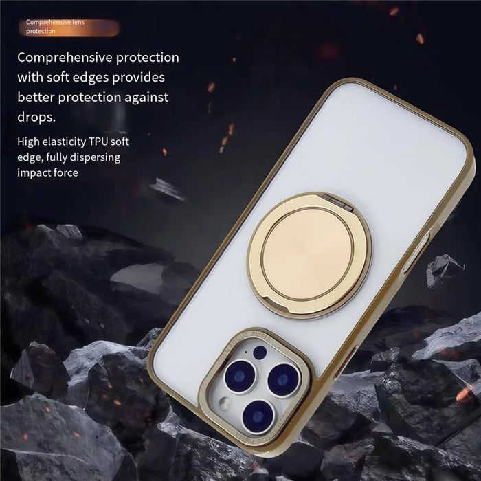 For iPhone 15 Magnetic Case Acrylic TPU Phone Back Cover with Kickstand - Desert Gold - 2