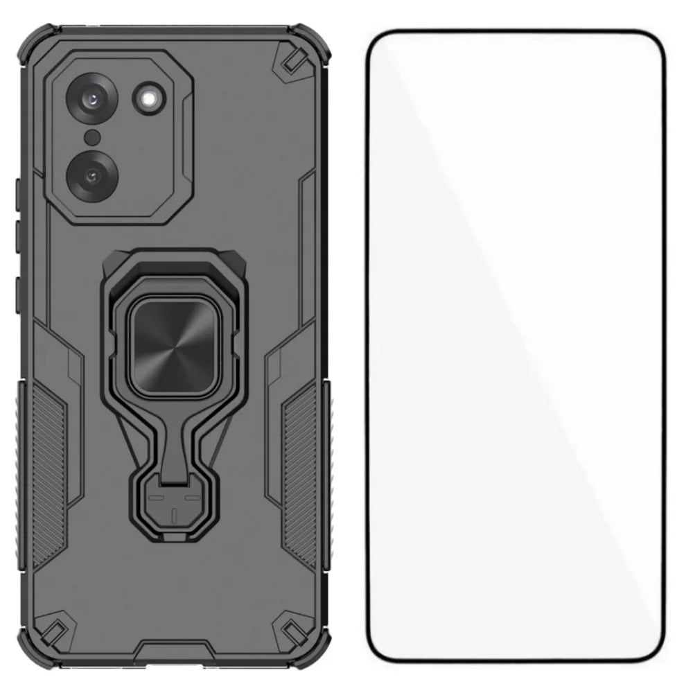 WANLONFENG For OnePlus Ace 5 Racing 5G / OnePlus Nord CE5 5G Phone Case  PC TPU Back Cover Kickstand with Tempered Glass - Black - 1