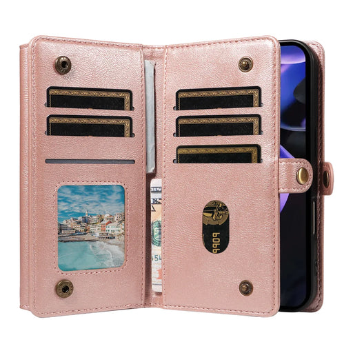 YIKATU For Google Pixel 9a Case  YK-008 Zipper Wallet Leather Phone Cover with Shoulder Strap - Rose Gold - 2