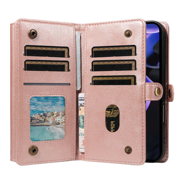 YIKATU For Google Pixel 9a Case  YK-008 Zipper Wallet Leather Phone Cover with Shoulder Strap - Rose Gold - 2