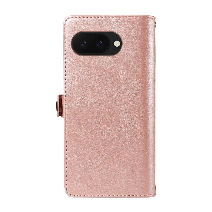 YIKATU For Google Pixel 9a Case  YK-008 Zipper Wallet Leather Phone Cover with Shoulder Strap - Rose Gold - 7