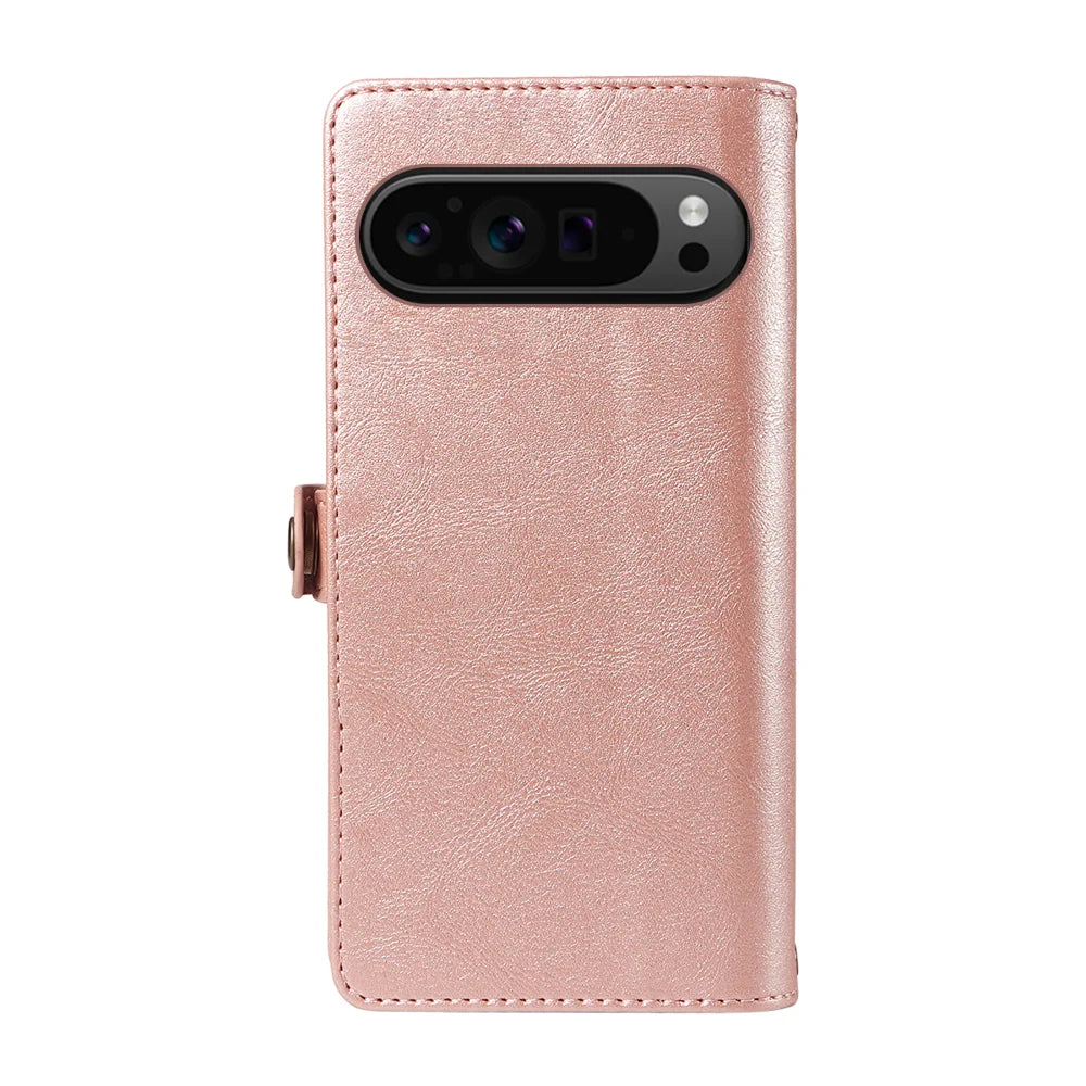 YIKATU For Google Pixel 10 Pro / Google Pixel 9 / Google Pixel 9 Pro / Google Pixel 10 Case  YK-008 Zipper Wallet Leather Phone Cover with Shoulder Strap - Rose Gold - 7