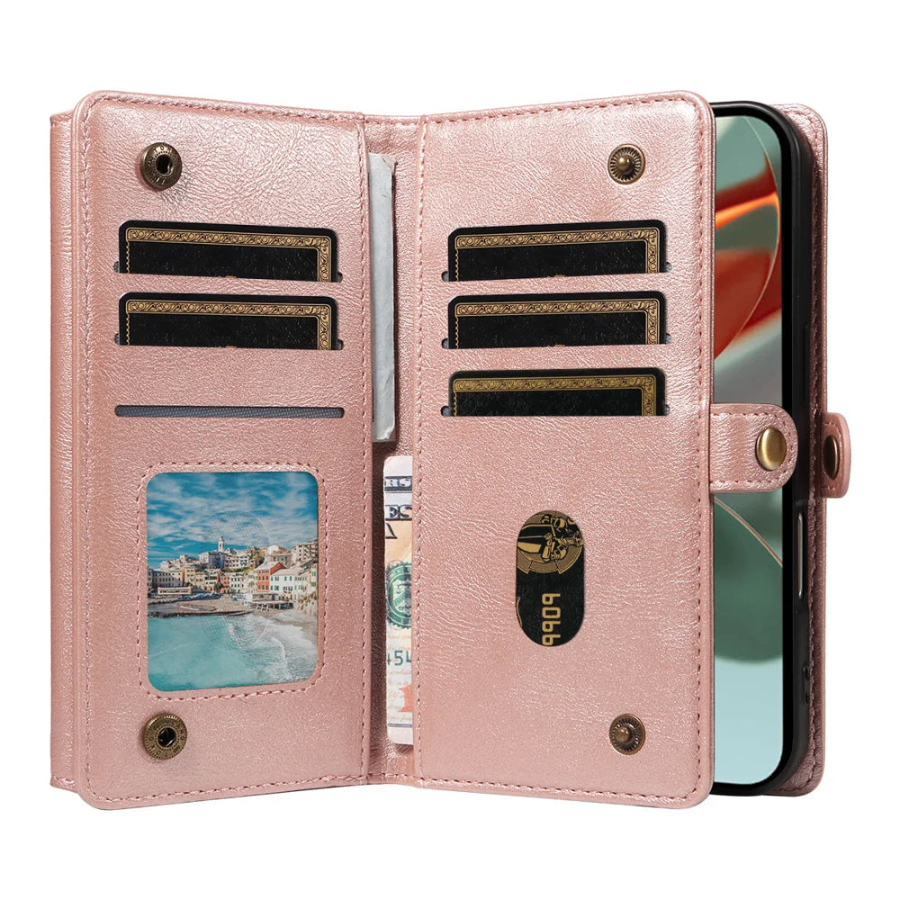 YIKATU For Google Pixel 9 Pro XL / Google Pixel 10 Pro XL Case  YK-008 Zipper Wallet Leather Phone Cover with Shoulder Strap - Rose Gold - 2