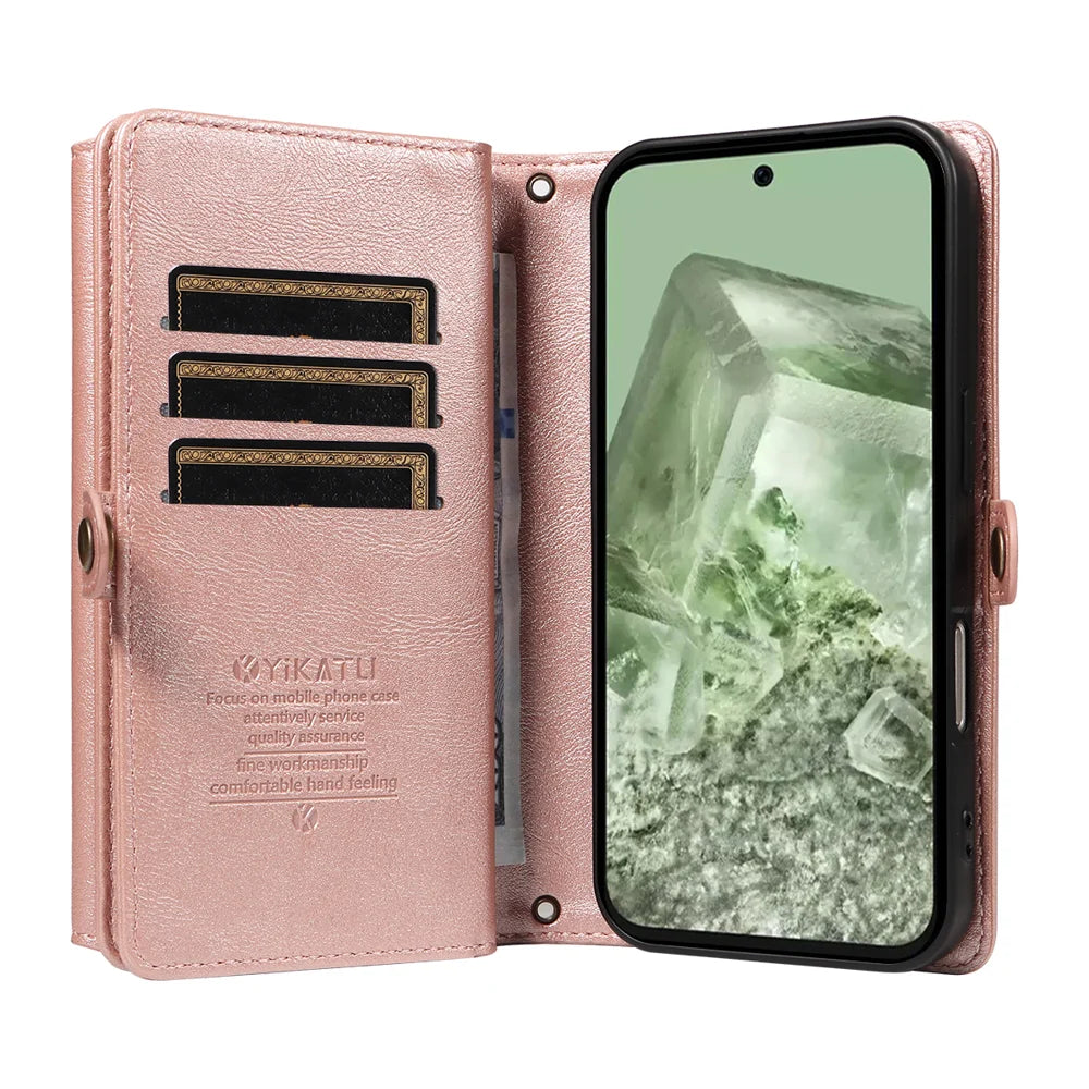 YIKATU For Google Pixel 8a Case  YK-008 Zipper Wallet Leather Phone Cover with Shoulder Strap - Rose Gold - 2