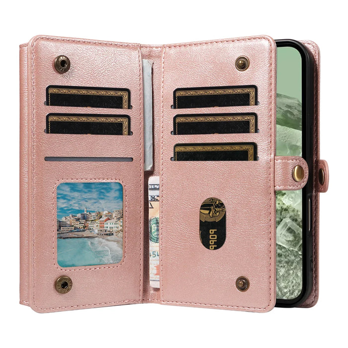 YIKATU For Google Pixel 8a Case  YK-008 Zipper Wallet Leather Phone Cover with Shoulder Strap - Rose Gold - 3